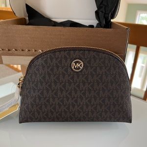MICHAEL KORS Heritage Monogram Coated Canvas Pouch NWT